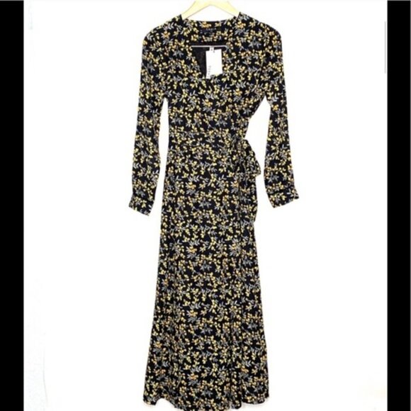 CAARA Black Floral Wrap Midi Dress NWT size Medium D81 - Picture 4 of 9